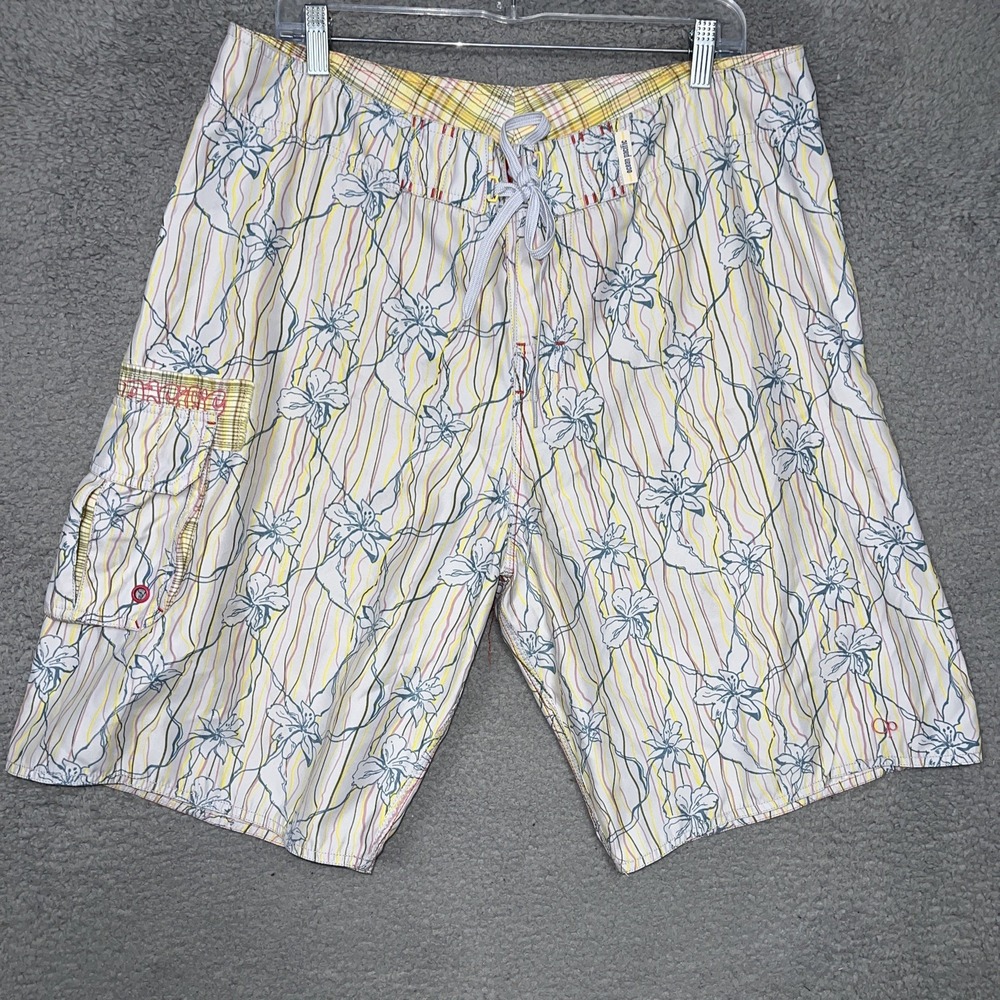 VTG Ocean Pacific OP Board Shorts w/ Surf Wax Comb Mens 36x10 Floral Swim Trunks